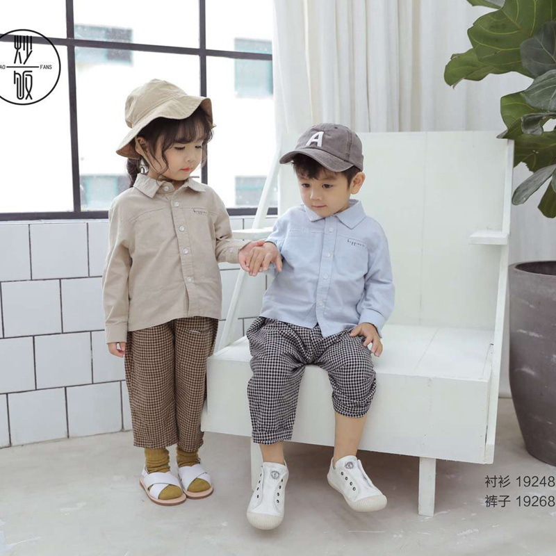 2019 Spring New products children Spring pure cotton shirt Han board Cotton and hemp Lapel shirt girl Children shirt