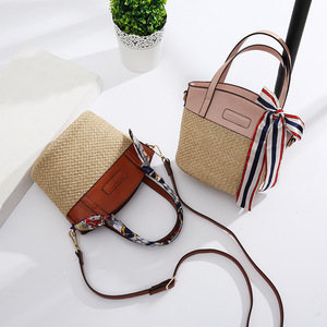 Slanting cross straw braided bag lady's bag braided holiday bag single shoulder rattan braided bag