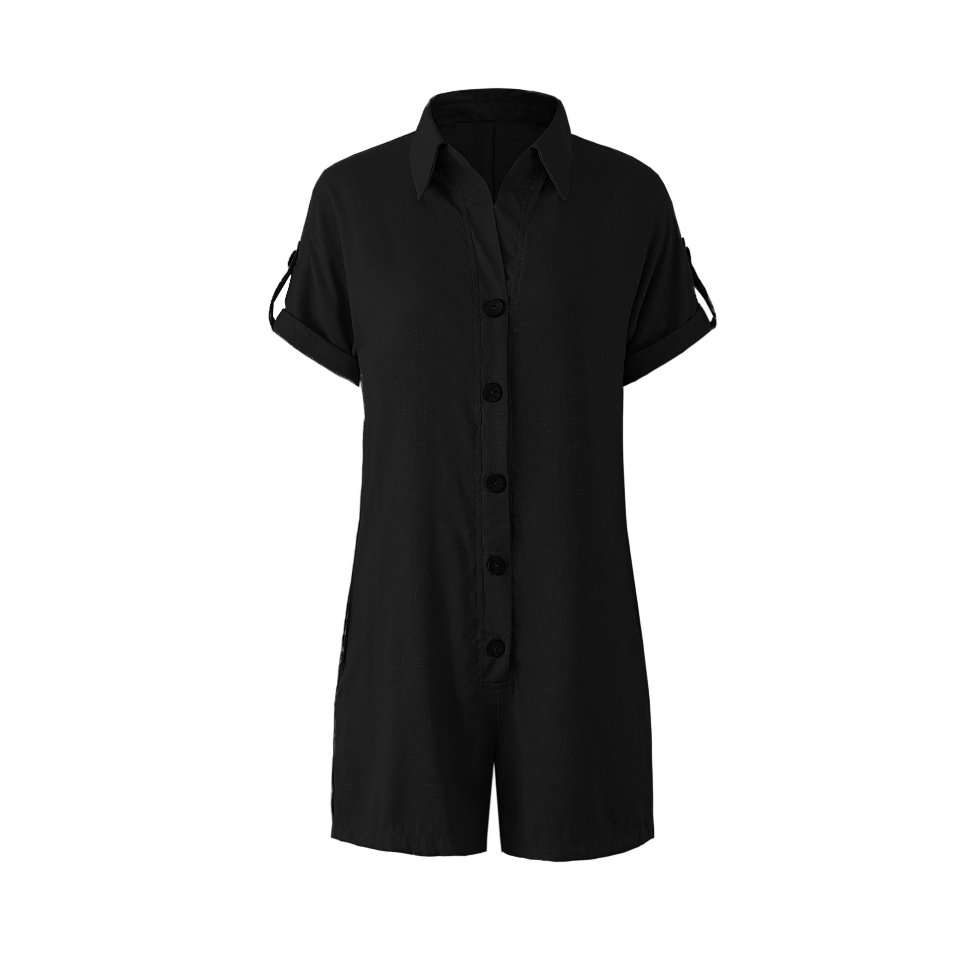 Micro-Elastic Elasticity Women's Daily Casual Solid Color Shorts Button Jumpsuits