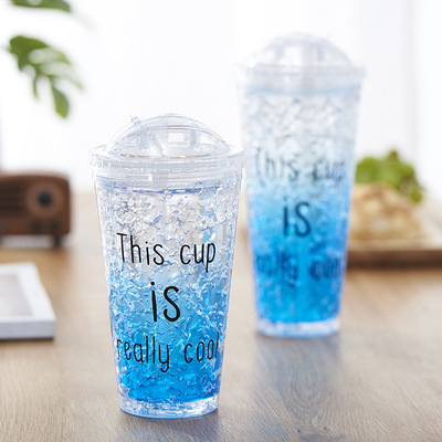originality Summer Ice Cup straw Water cup Plastic Cooling double-deck Gradient Ice circular Slide Ice Cool glass