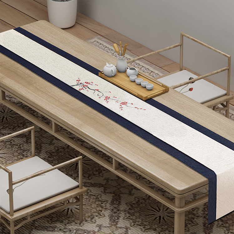 手绘茶席桌旗中式茶席亚棉麻布禅意中国风茶道茶旗桌布定制