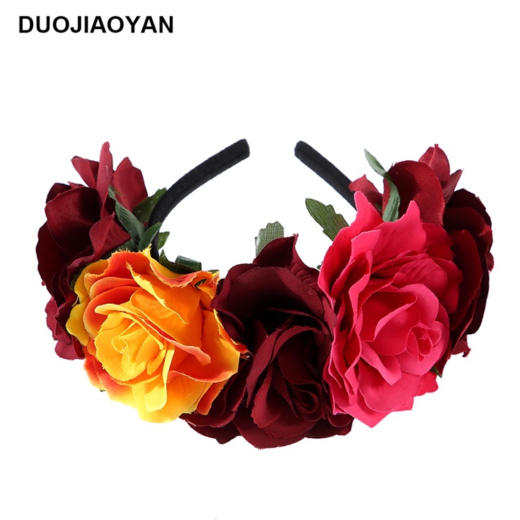 Fashion Geometric Fabric Big Rose Flower Christmas Halloween Wide Headband display picture 3