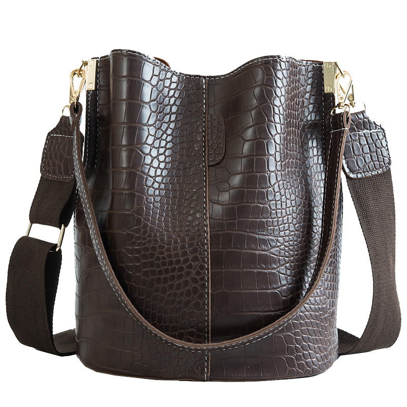 Nomifan 2020 New Fashion Crocodile Bucket Bag Large Capacity All-match Wide Band Shoulder Crossbody Bag bags