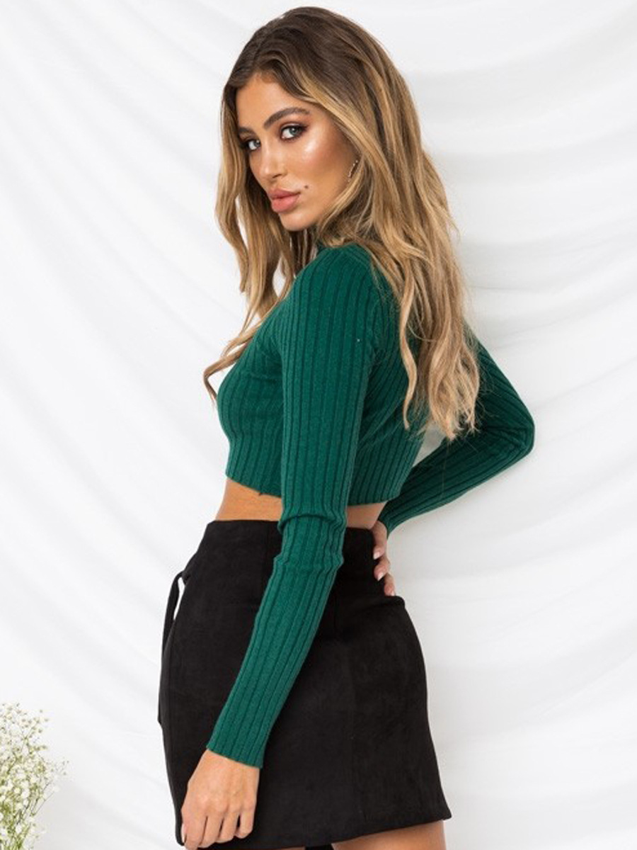 half high collar solid color long-sleeved knitted sweater Nihaostyles wholesale clothing vendor NSLDY76302