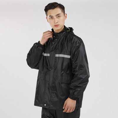 厂家供应反光分体连帽雨衣雨裤套装男工地劳保户外骑行加厚两面穿|ms