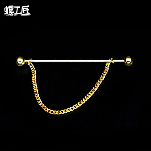 Ball one-word collar pin metal chain tassel men's brooch French shirt pinhole collar corner buckle European and American pin
