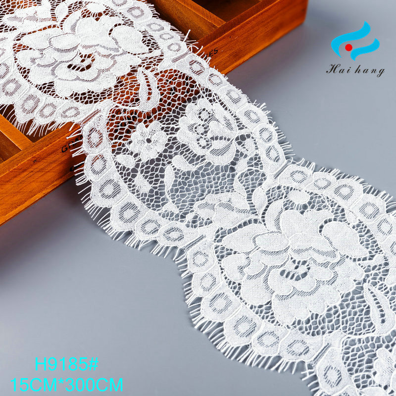 现货15公分宽长3米锦棉睫毛蕾丝无弹花边 双边波浪多规格蕾丝花边