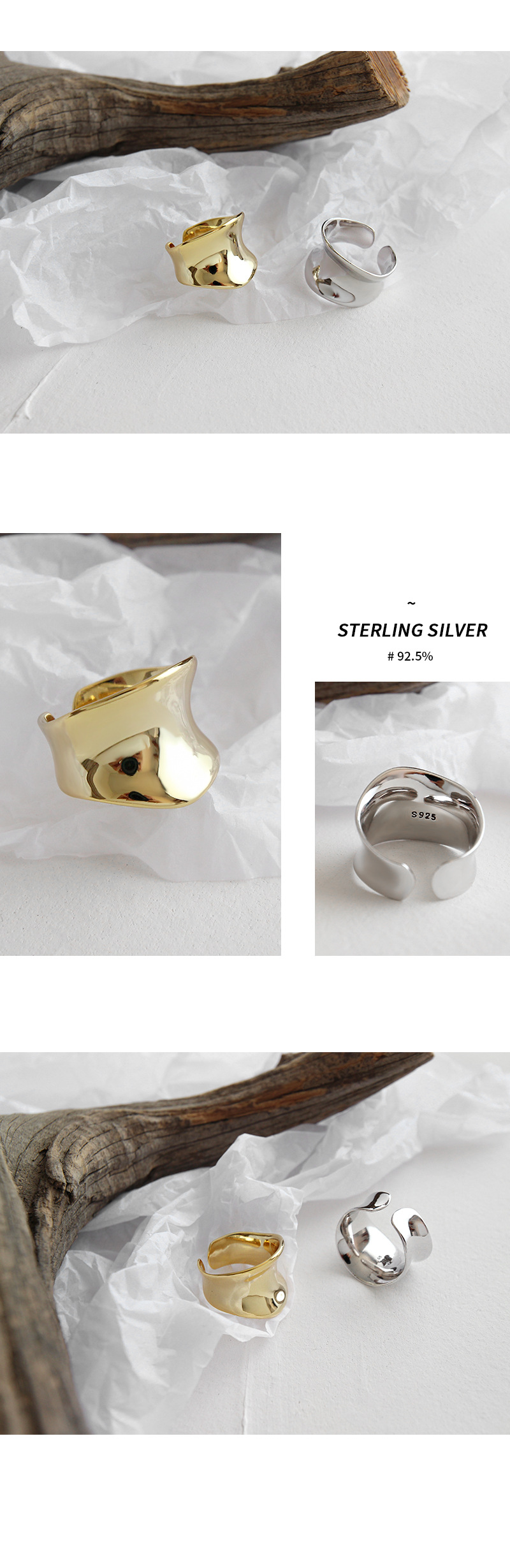 Mode Geometrisch Sterling Silber Überzug Offener Ring display picture 3