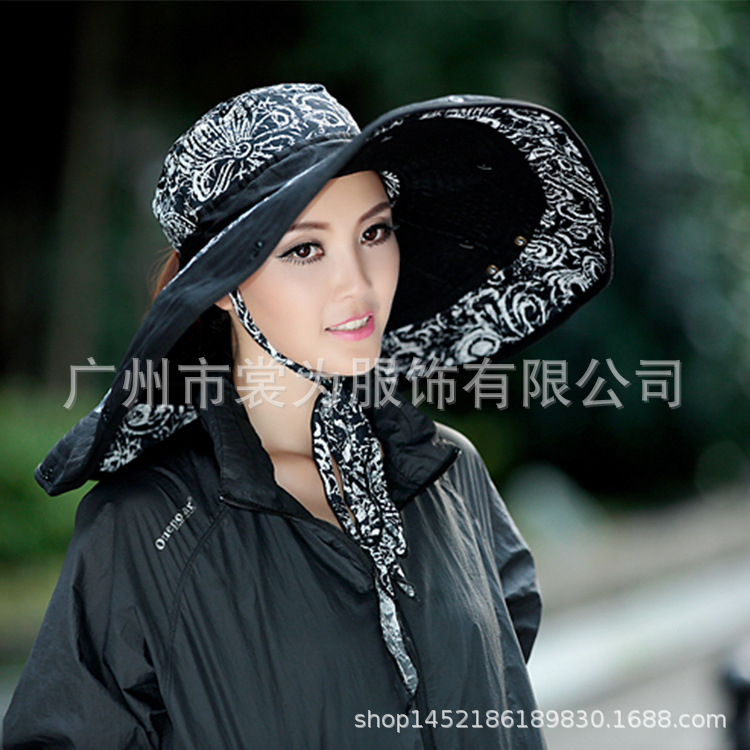 2021新款防紫外线加长檐遮阳帽女 防晒大沿露马尾凉帽 双面渔夫帽