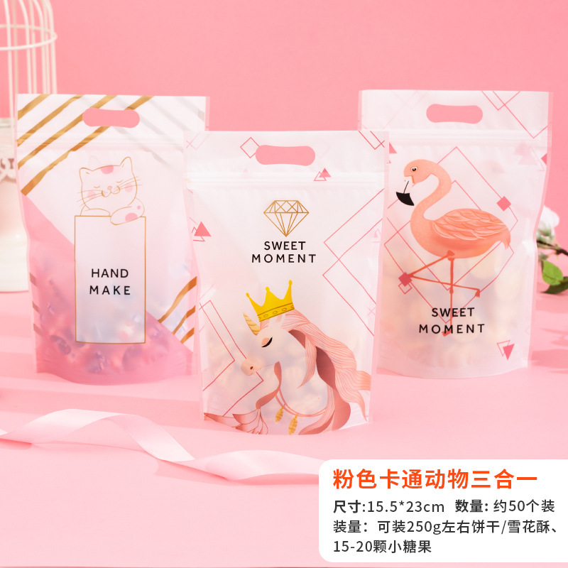 Nuevo bolso con cremallera envasado de alimentos copo de nieve para hornear galletas crujientes aperitivos turrón auto-permanente bolsa de autosellado