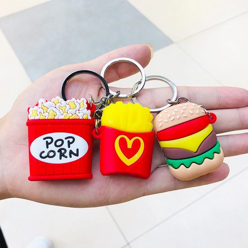 Creative cartoon small gift key chain for women cross-border supply hamburger popcorn key chain AliExpress bag pendant