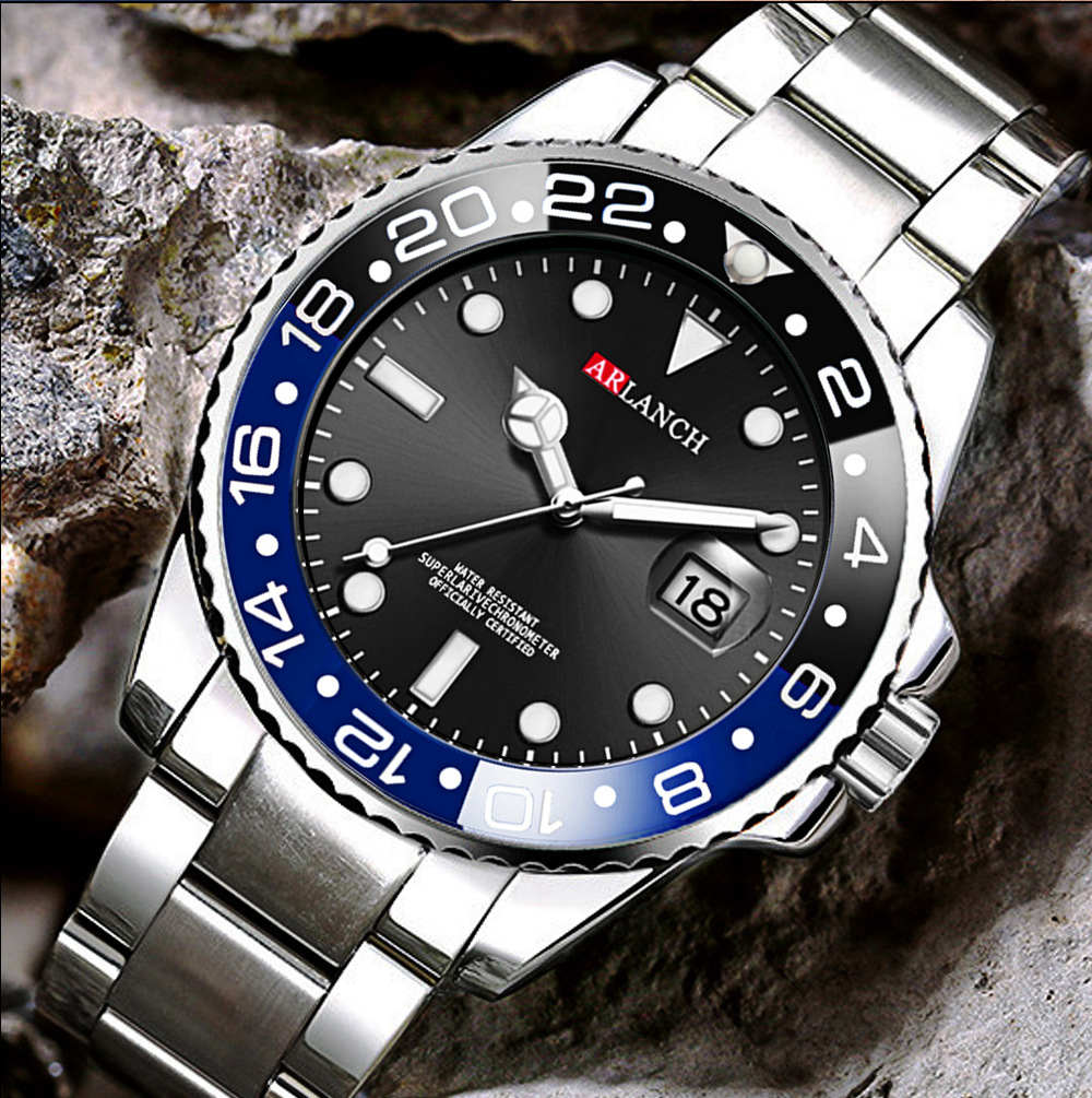 Herrklocka quartz rostfritt stål grön självlysande datum_voghion.com