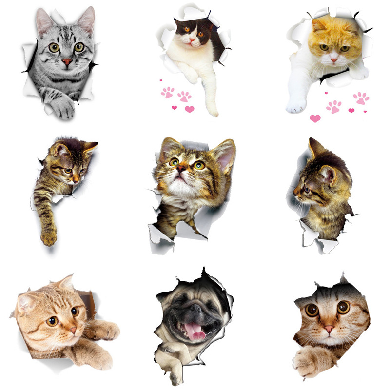Home wall decoration stickers broken Wall 3D Kitty toilet stickers casual stickers three-dimensional effect stickers 14109 Home wall decoration stickers broken Wall 3D Kitty toilet stickers casual stickers three-dimensional effect stickers 14109