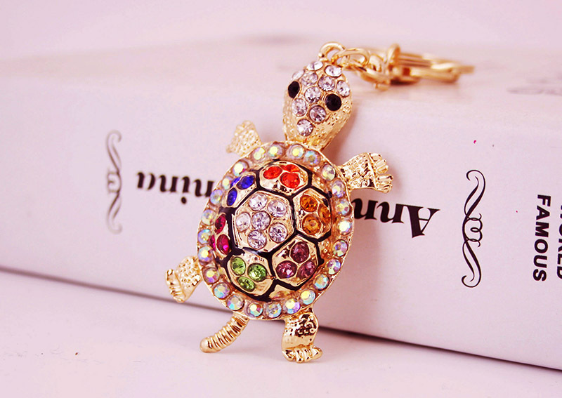 37g Weight Alloy, Metal Material Heart Pattern Unisex Gender White, Peach Color Korean Cute Diamond Crystal Cartoon Turtle Car Keychain 3