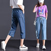 2020 Korean Edition New products Easy Large Paige Elastic waist Jeans Tencel Cropped Trousers Straight Wide leg pants