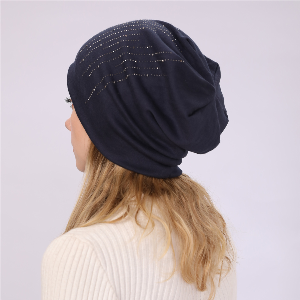 M965 nouveau automne/hiver Couple pull Double couche Imitation cachemire chaud diamant coton tissu chaud clair de lune chapeau_voghion.com