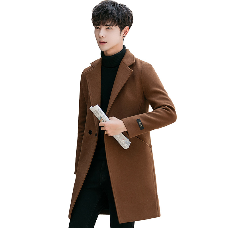 2022 nuevos hombres de la gabardina de los hombres de estilo coreano de moda de media longitud abrigo de lana de los hombres forrado de lana engrosada