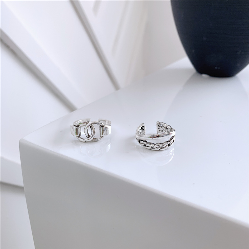 Men And Women Ring Bright Silver Double Ring Interlocking Temperament Adjustable display picture 5