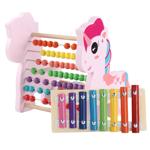 Wooden Mother Children's Wooden Educational Multifunctional Eight-note Knocking Calculator Stand Children's Educational Beads Early Education Toy