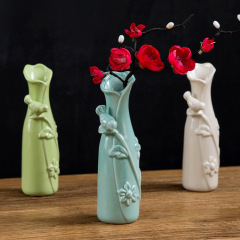 陶瓷工藝品創意簡約蝴蝶花瓶家居擺件小鳥花器中歐式白色藍色綠色