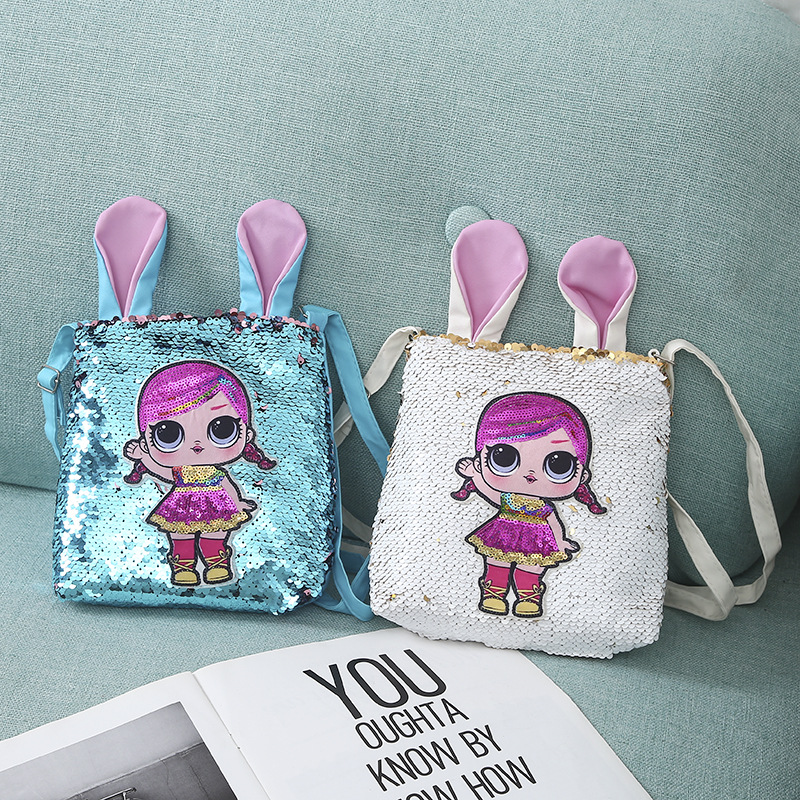 Girl's Small Pu Leather Cartoon Cute Sequins Square Zipper Crossbody Bag display picture 2