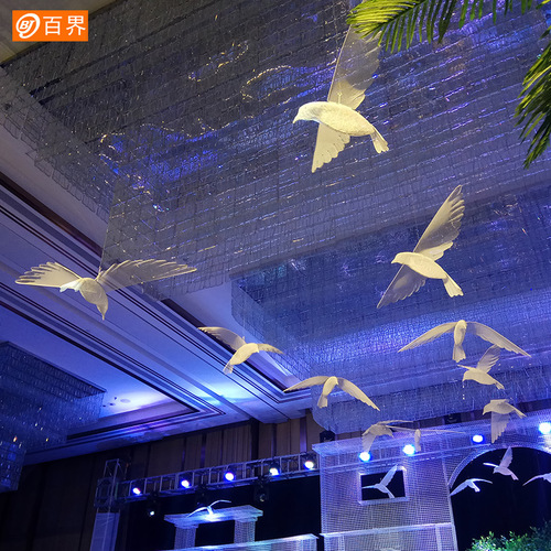 Baijie New Iron Luminous Flying Bird Ceiling Decor for Wedding and Celebration with Wings Air Stage Hanger Wedding Decor