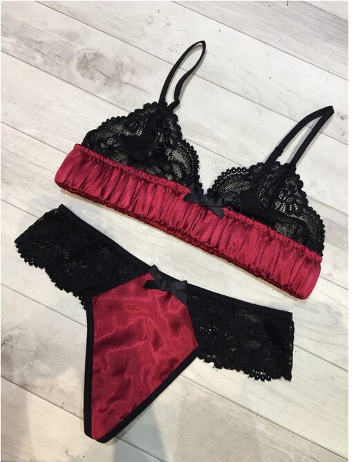 2019 New Sexy sexy triangle cup ultra-thin lace temptation underwear bra suit