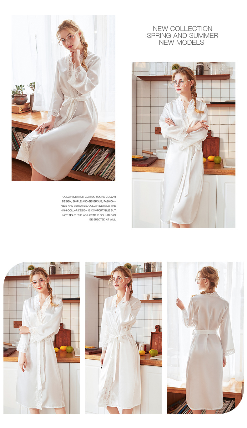 Summer Long Silk Dressing Gown Home Long-sleeved Wholesale Nihaojewelry display picture 6