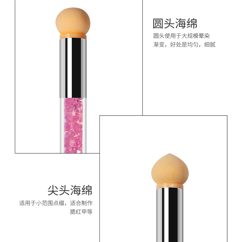 Herramientas de uñas pluma de gradiente manchas pluma punto color pluma fototerapia punto color pegamento esponja pluma de doble cabeza lavable y reemplazable 4-cabeza