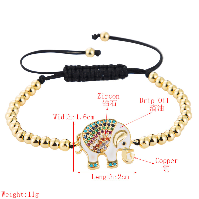 Copper Micro Inlaid Zircon Colored Elephant Copper Bead Woven Pull Bracelet display picture 1