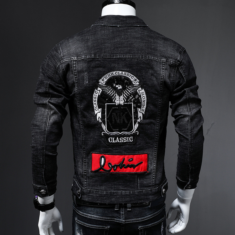 Veste en jean tendance pour homme, version brodée, mode moto, automne/hiver 2025_voghion.com