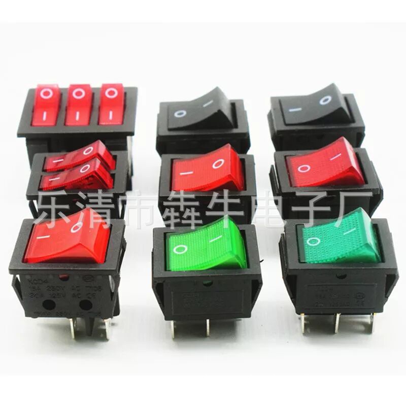 厂家供应4脚2档小型带灯电源开关 KCD4-201N 家电翘板开关