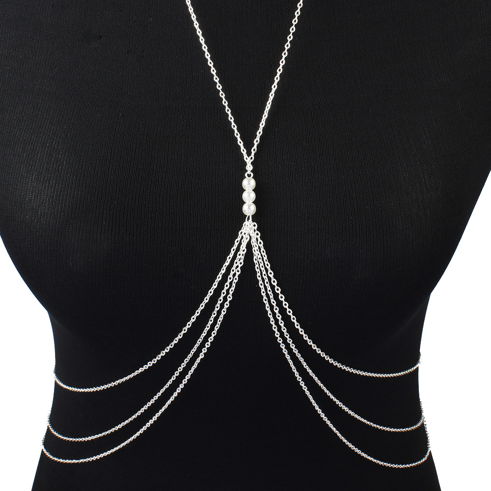 Minimalist Silver Body Chain Sexy Bikini Bra Harness Necklace Layered Tassel Crossover Jewelry Chains for Women and Girls Summer Beach_voghion.com