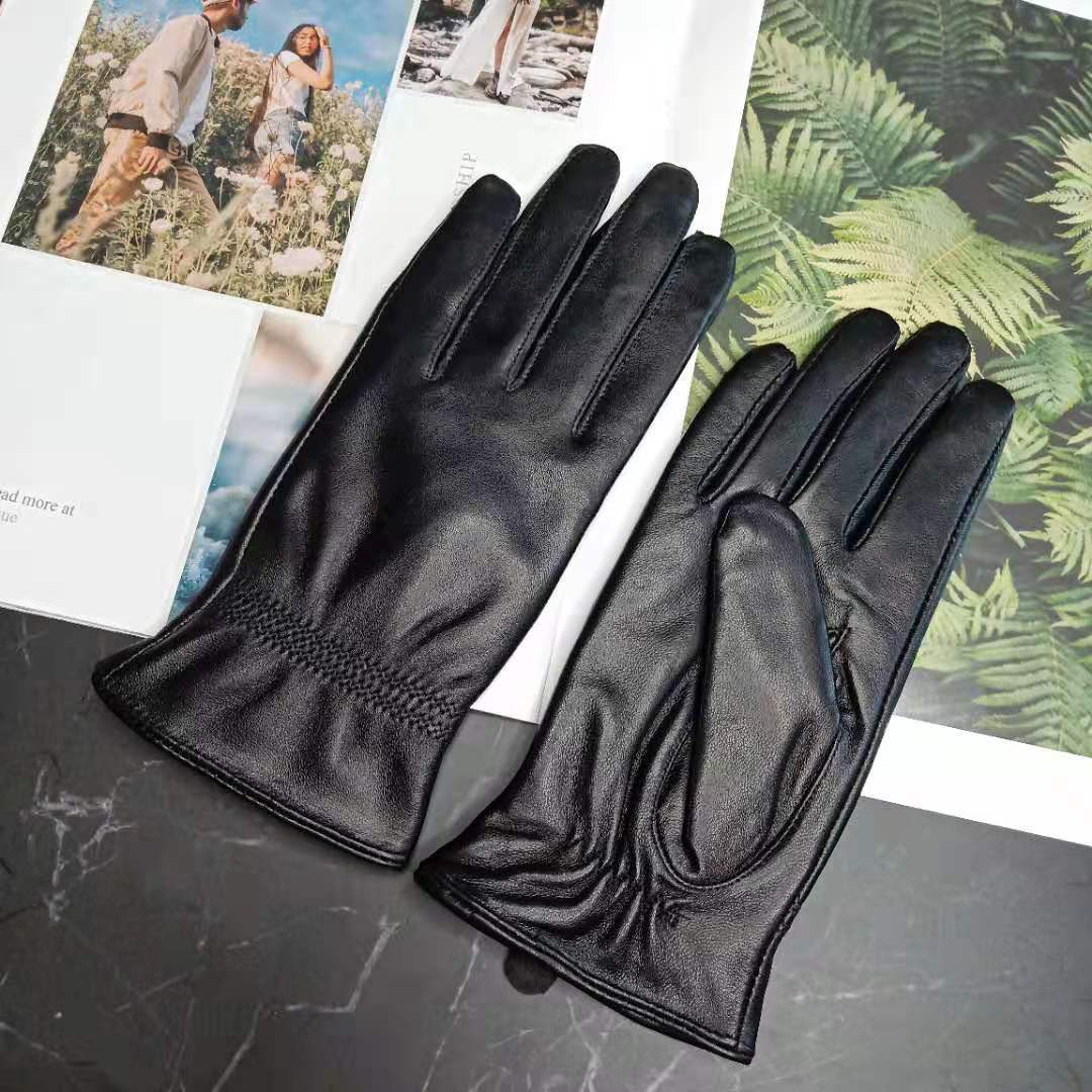 新款真皮手套男女情侣款冬季时尚保暖加绒开车可触屏羊皮手套薄款|ru