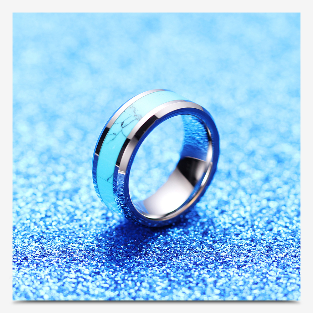Fashion Simple Natural Turquoise Titanium Steel Ring For Men display picture 4