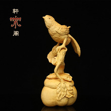 中式黄杨木雕喜鹊柿子喜事连连大丰收祝福寓意木雕刻工艺礼品摆件
