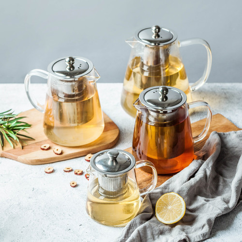 Explosion-proof thickened heat-resistant glass flower tea kettle Kung Fu black tea set stainless steel filter tea cup tea brewer
