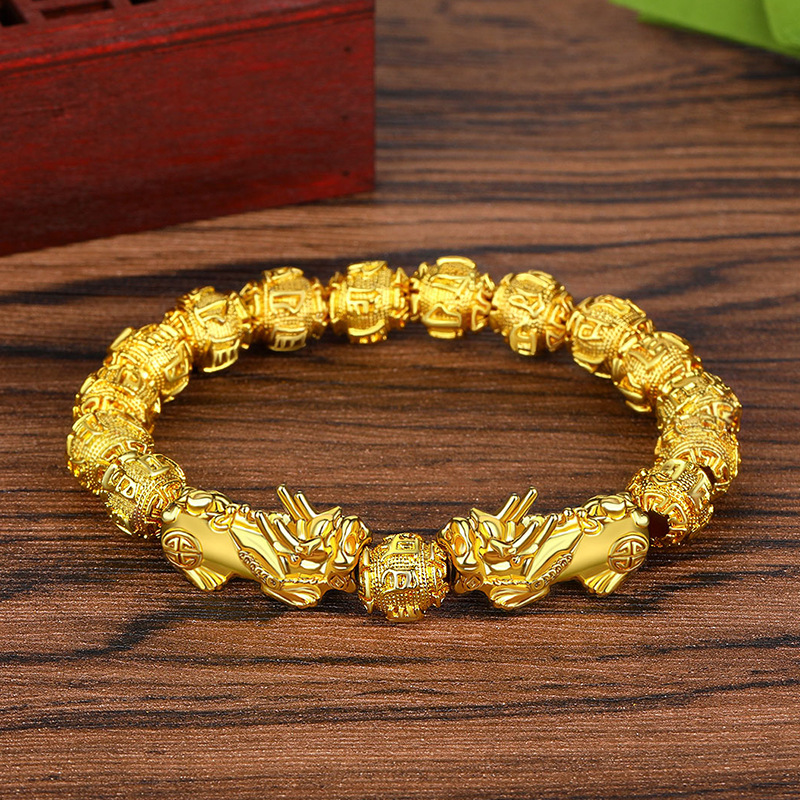 Vietnamese gold plated Pixiu bracelet obsidian Buddhist beads bracelet imitating 999 gold hard gold large Pixiu color preservation_voghion.com