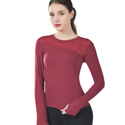 2020秋冬新款 胸口网纱透气设计 户外运动长袖 瑜伽健身上装女