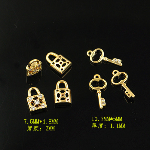 铜镀真金锆石钥匙锁小吊坠小挂件DIY饰品手链项链耳环耳坠配件