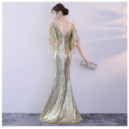 Evening Dresses cocktail party banquet dress vestido de banquete de cóctel Gold sequin evening dress eldest daughter cutaway party dress