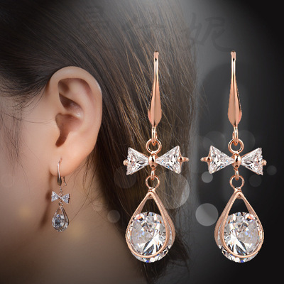 韩国锆石耳环耳扣长款女日韩甜美气质时尚简约耳钉品坠耳环 欧美