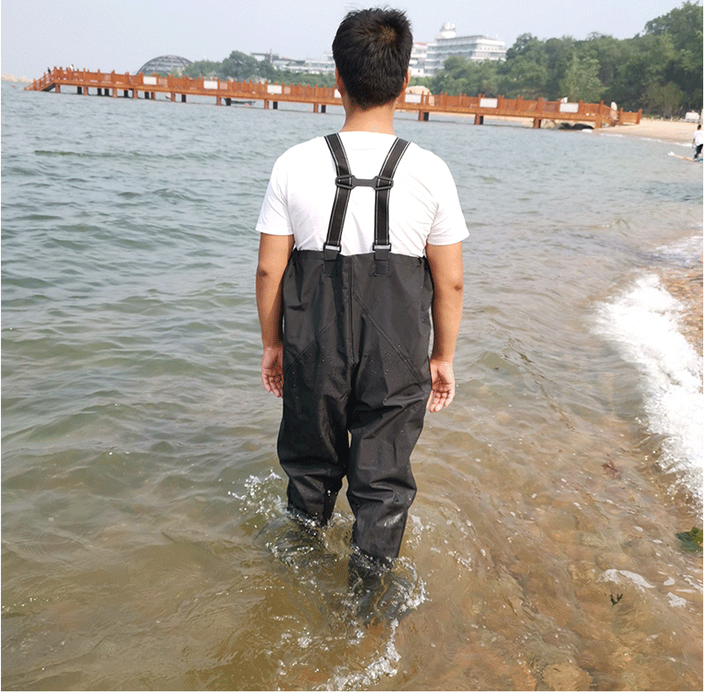 黑色半身背带下水裤,户外涉水裤,下水裤,钓鱼捕鱼服