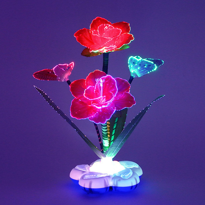 发光花仿真玫瑰光纤花情人节礼品 喜庆花艺制品 七彩变色电子玩具