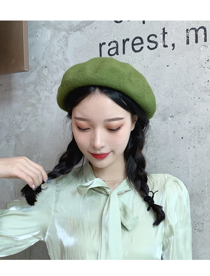 105g Weight Beret Hat Hats Type Daily Occasion Woolen Material Solid Color Pattern Winter, Spring, Autumn Season Women's Gender Plush Design Korean Style Style Eaveless Rim Women's Korean Style Solid Color Plush Eaveless Beret Hat 16