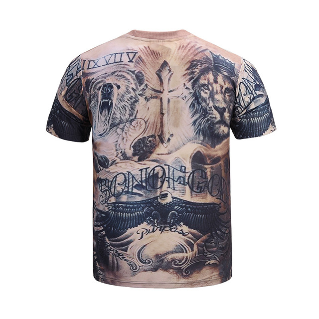 Summer New Lion Muscle Tattoo 3D Printed T-shirt Short-sleeved 