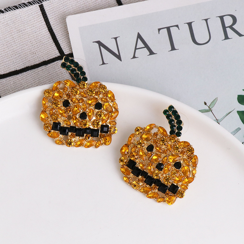 Horreur Halloween Orange Citrouille Fantôme Combinaison Boucles D&#39;oreilles En Gros Nihaojewelry display picture 4