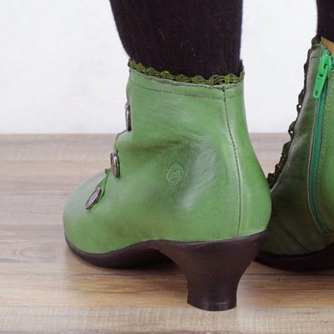 Men's Rain Boots Leather Retro Low Heel Square Toe Slip-On Buckle Office Boots_voghion.com