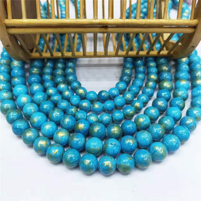 Wholesale of semi-finished products of crystal jewelry, gold-colored jade loose beads, DIY blue Persian jade bead jewelry and matching beads, factory direct sales detail image 3
