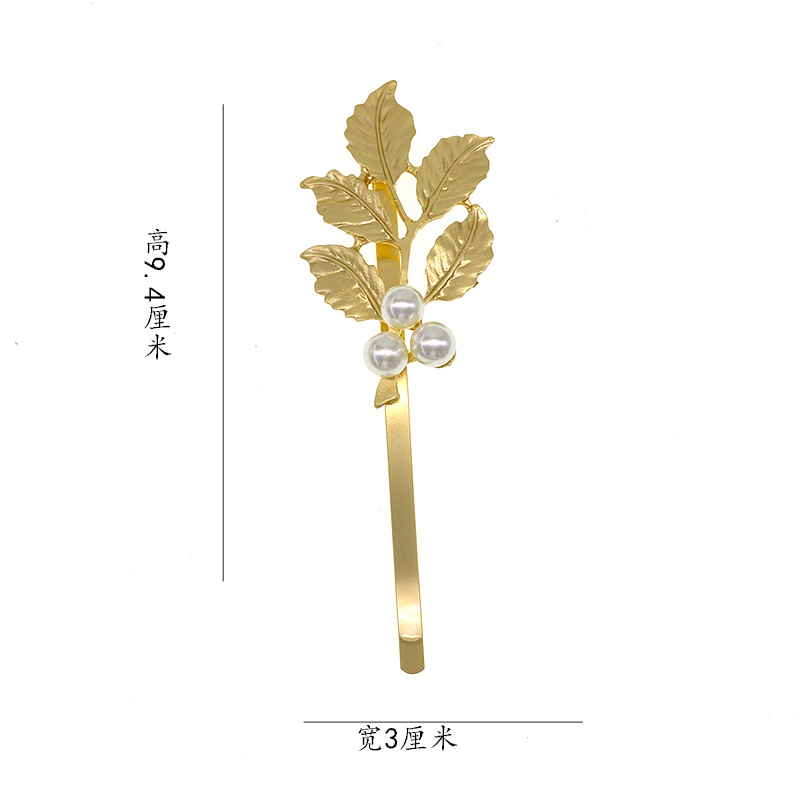 Korean Baroque Golden Tree Leaf Pearl Hair Clip display picture 2